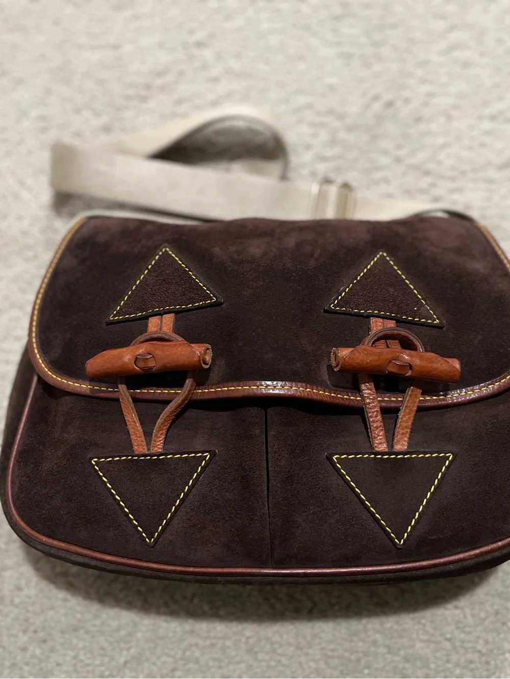 Vintage Dooney & Bourke Dark Brown Suede Crossbody with Tan Leather Accents - Picture 14 of 16